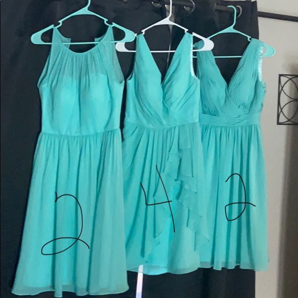 3 Bridesmaids dresses the size 2 new, size 4 used